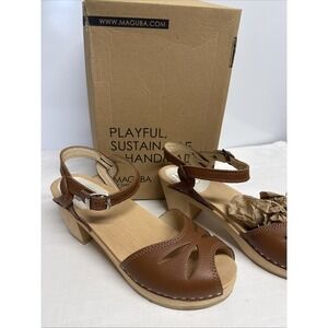 Maguba Swedish Clogs Rio Sandals Tan Natural Leather‎ Cut Out Women's US 9 EU 40